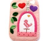 Hand Embroidered My Pet Bird Cage iPhone gadget case Cute Nature.