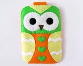 Green Orange Hearts Owl iPhone Camera Cell Phone Gadget Cute Case with closure