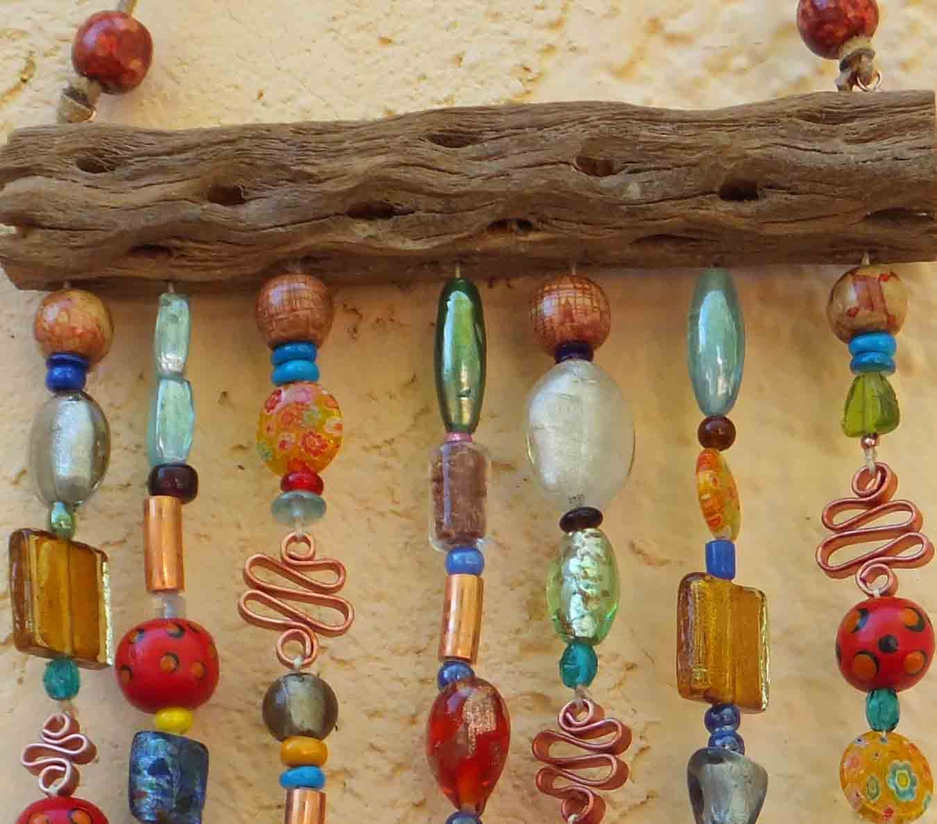 Beaded Wind Chime Suncatcher on Cholla Wood with Bells
