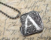 Eco Friendly Necklace, Vintage Style Silver Monogram Initial Necklace, Letter in Recycled Fine Silver, Silver Jewelry, Monogram Necklace