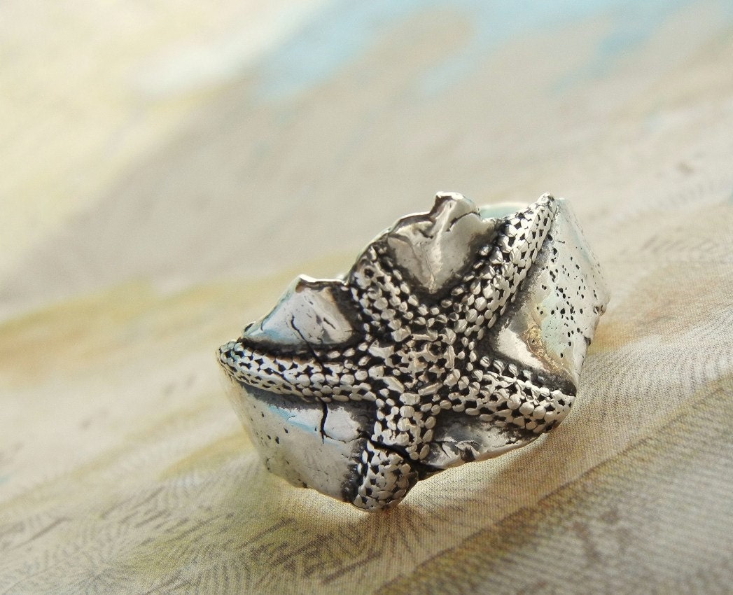 Starfish Silver Ring, Nautical Jewelry, Eco Friendly Recycled Fine Silver Ring, Beach Jewelry, Beach Lovers Gift Size 4 5 6 7 8 9 10 11 12