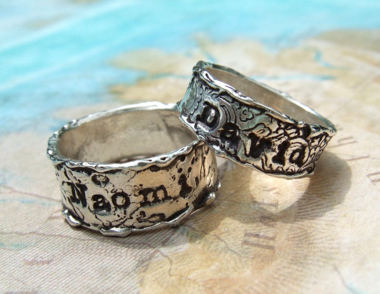 Custom Personalized His and Her Pair of Lover's Rings in Oxidized Fine Silver, Eco Friendly Jewelry, 4 5 6 7 8 9 10 11 12 13 14 15