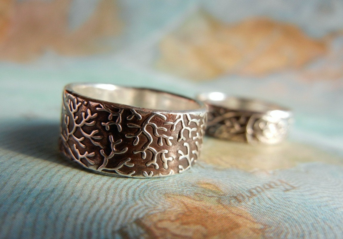 Ocean Jewelry, Silver Beach Ring, Fine Silver Nautical Coral Reef Ring, Ocean Coral Ring, Custom Size Band 4 5 6 7 8 9 10 11 12 13 14 15
