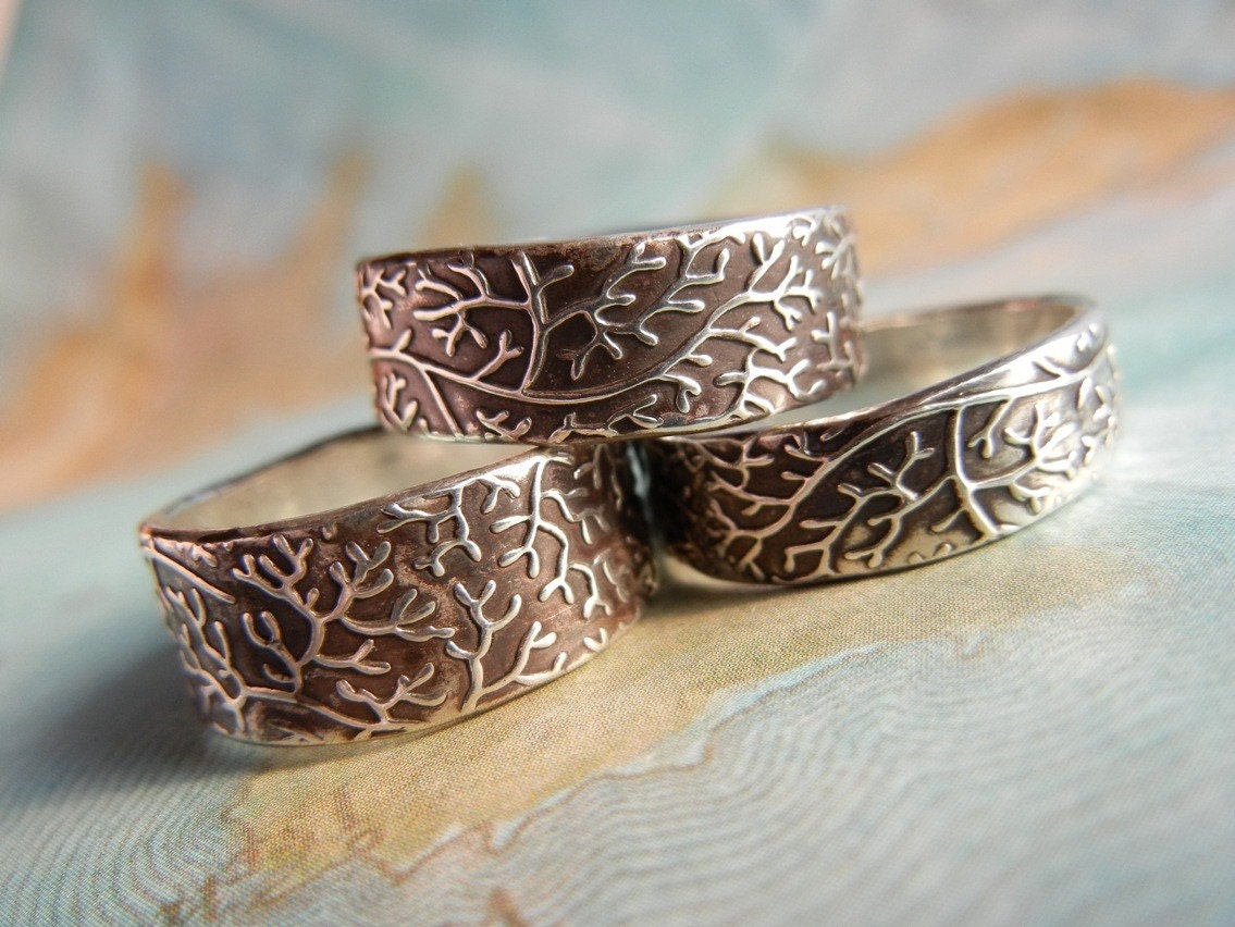 Nautical Silver Ring, Coral Reef Design, An Eco Friendly Jewelry Gift, Custom Size Band 4 5 6 7 8 9 10 11 12 13 14 15 Half Sizes, too