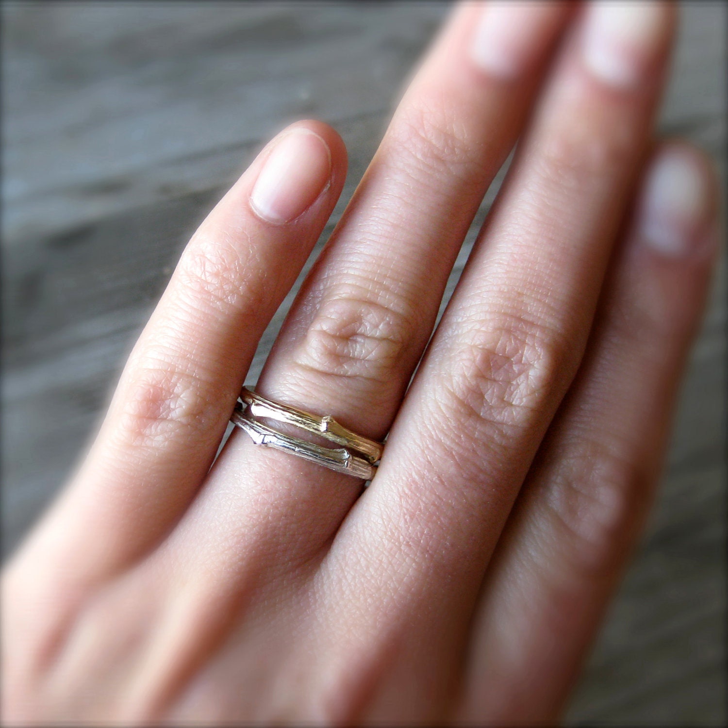 Twig Wedding Band Set, Recycled Gold