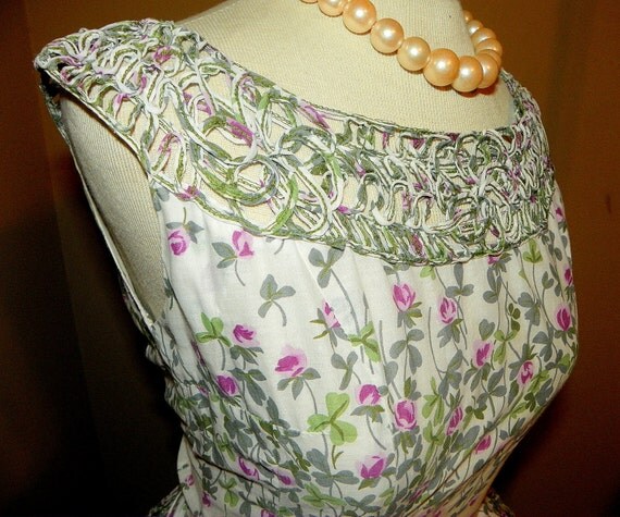 RESERVED FOR CHRISTINE-- 1950's  Purple Rose Print Cotton Party Dress Vintage 50's Roses Party Dress