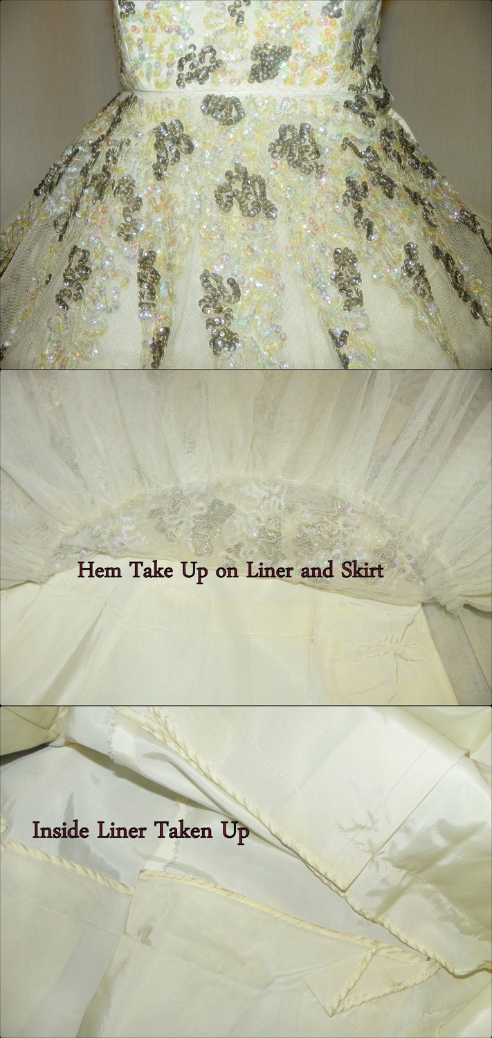 RESERVED For Erin 1950's White Silk Tulle SEQUIN Party Dress Vintage 50's Bridal Couture Formal Bombshell Gown Cocktail Wedding Dress