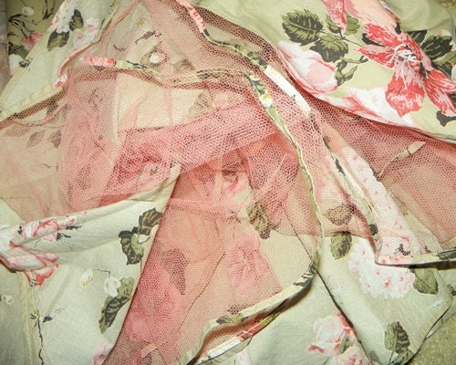 RESERVED--1950's PINK ROSE Print Cotton Cocktail Dress Set Vintage 50's Wedding Floral Novelty Print Skirt Top Party Dress and Petti