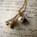 Eiffel Tower Necklace, Paris, Romantic, Gold Plated Chain, Glass Pearl, Charm