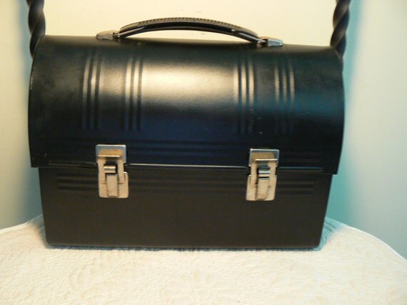 Antique Vintage Dome Top Lunch Box Black Metal by TaggedVintage