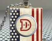 Pendant  VINTAGE PATRIOTIC INITIAL (Your Choice) - Necklace Charm handmade with Scrabble Wood Tile ... Jewelry Art by Pieces Of Me Pendants