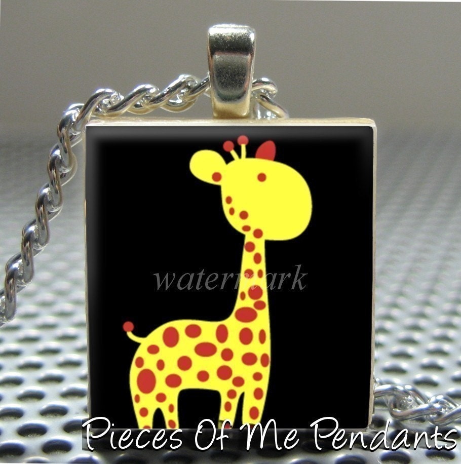 Pendant BABY GIRAFFE - Necklace Charm handmade with Scrabble Wood Tile ... Jewelry Art by Pieces Of Me Pendants