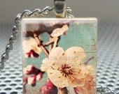 Pendant BLOSSOM BEAUTY - Necklace Charm handmade with Scrabble Wood Tile ... Jewelry Art by Pieces Of Me Pendants