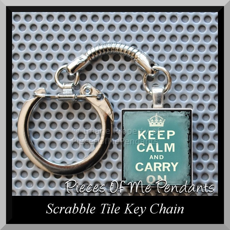 Keychain KEEP CALM and CARRY On (Grunge) - Scrabble tile Key Chain or Choose Any Design from my Shop ... handmade by Pieces Of Me Pendants