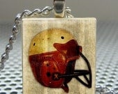 Pendant  Vintage Sports: FOOTBALL HELMET - Necklace Charm handmade with Scrabble Wood Tile ... Jewelry Art by Pieces Of Me Pendants