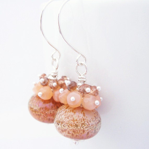 Earrings - Lampwork Glass, Peach Moonstone, Analusite and Silver -Just Peachy