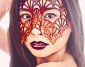 Fan leather mask in orange, red and black