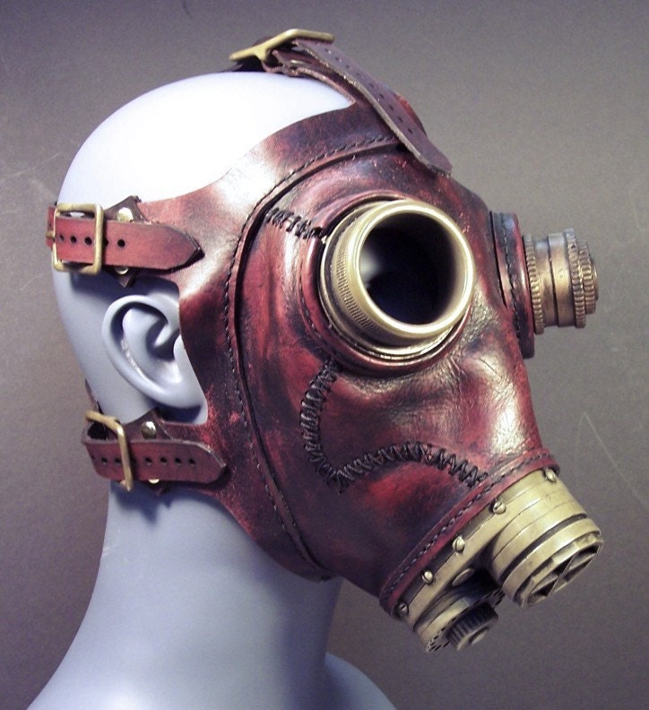 Gas mask steampunk No.43 in deep red leather