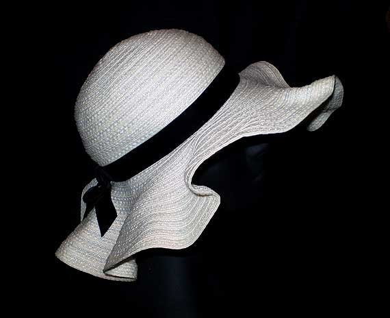Vintage 60s Mr John Wide Brim White Straw Hat