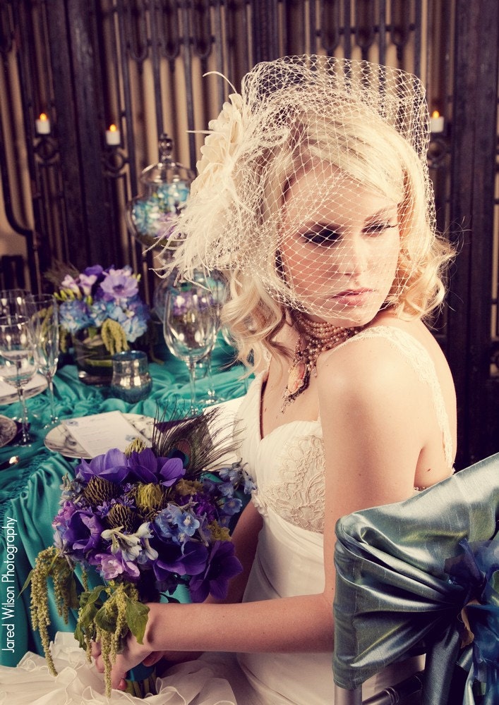 Bird cage veil  Full Face with one comb