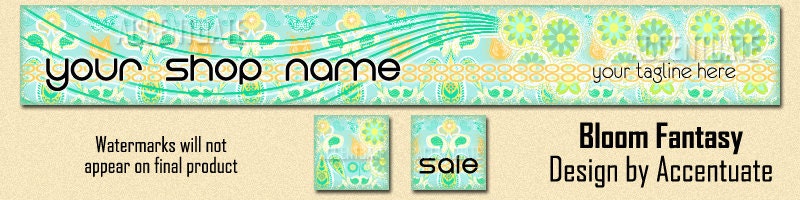 BLOOM FANTASY ------ Premade Etsy Shop Banner Avatar Set - One Of A Kind (OOAK) & Fabulous - by Accentuate