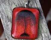 Tree of Life Dichroic Fused Glass Pendant Handmade Jewelry Candy Apple Red, Poppy Red