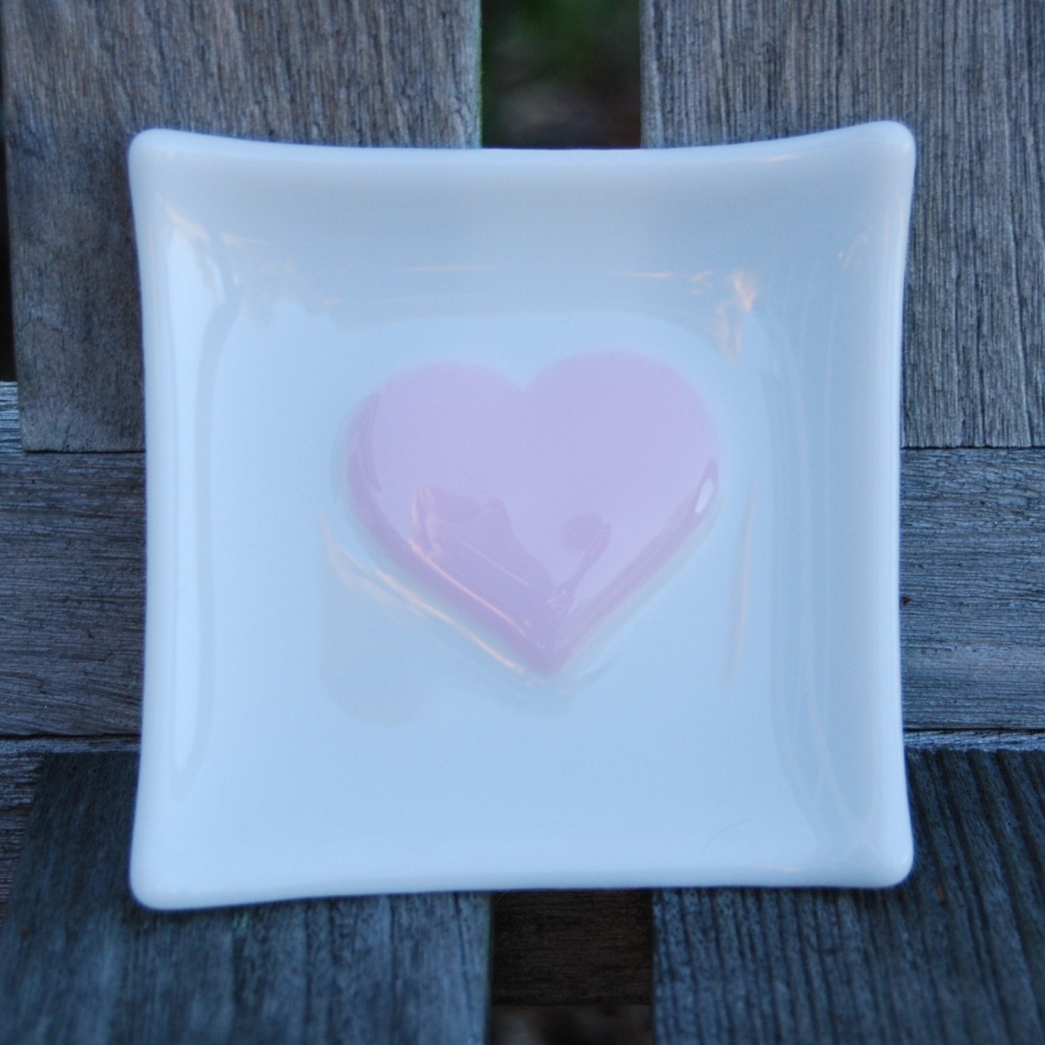 Pink Heart Fused Glass Trinket Dish - Spoon Rest