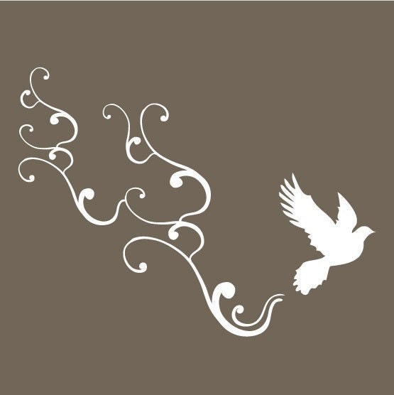 small bird flying with swirls vinyl wall art decal graphic