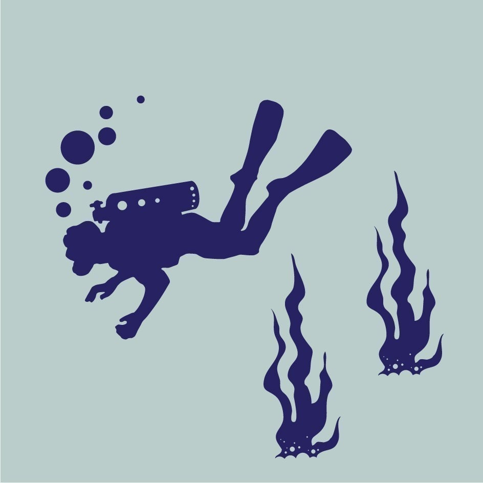 scuba diver and seaweed underwater vinyl wall decals