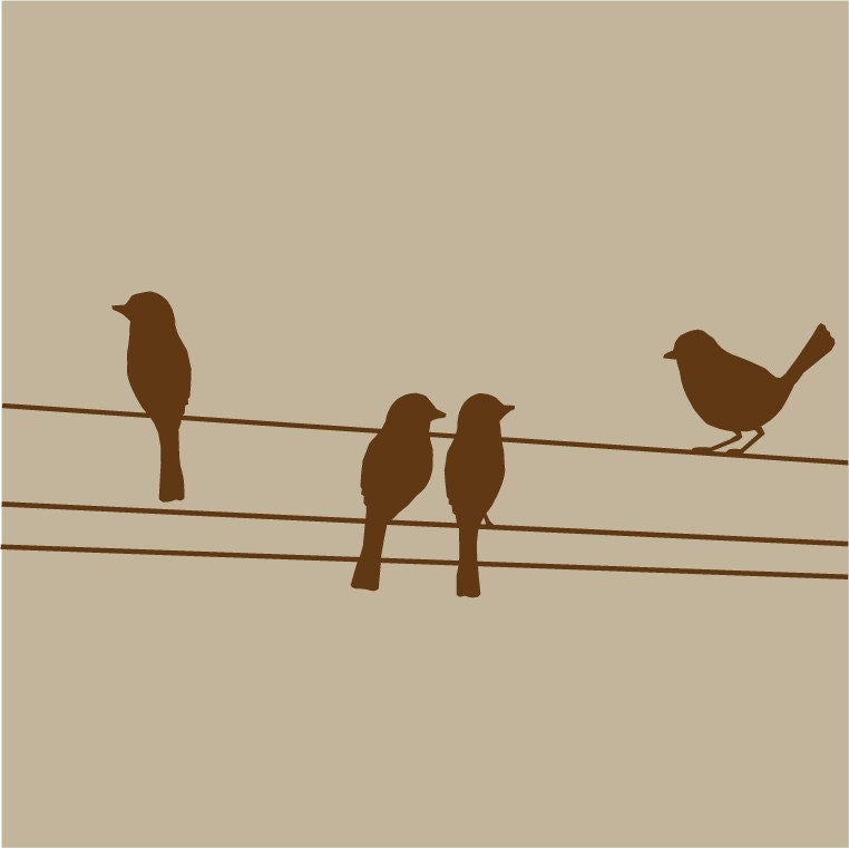 Large Birds on Wires Vinyl Wall Decal