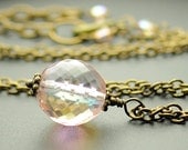 Pale Pink Glass Necklace in Antiqued Brass . Beaded Necklace Mother's Day Jewelry