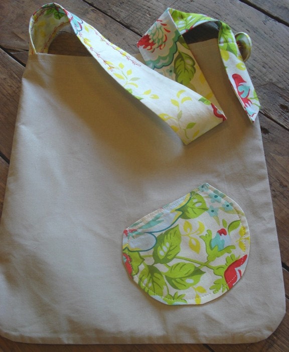 Khaki and Garden floral tote