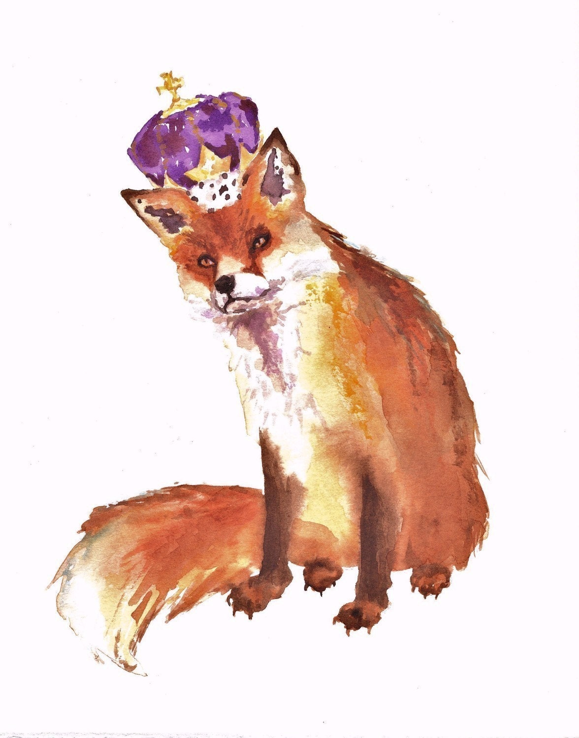 Fox Print, fox painting, fox watercolor, nursery animal art, baby boy gift, fox, whimsical fox