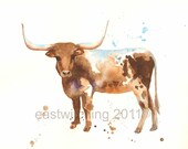 STEER Print, boys wall art, cow, country, western art, cowboy birthday, rodeo