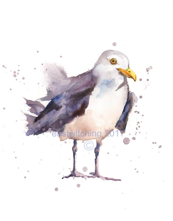 Aquarelle Mouette Impression Plage Maison Art Impression De