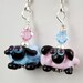 Sheep Lamb Lampwork Bead Earrings - blue pink