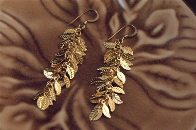 Dangle Earrings, Gold Dangles, Long Dangle Earrings, Leaf Dangle Earrings, Dangles
