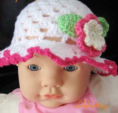 PATTERN in PDF -- crocheted cloche beanie hat with a rose flower (Cloche 27) -- Newborn