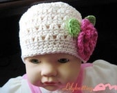 Super Easy PATTERN in PDF crocheted baby toddler Flower flapper beanie (Flapper Beanie 5) -- 12 - 24 months and 2T - 4T