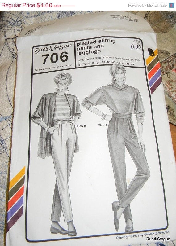Cobweb Clearing Vintage Stretch and Sew Pleated Stirrup Pants and Legging, Pattern N-706 Ann Person Multi Sized UnCut
