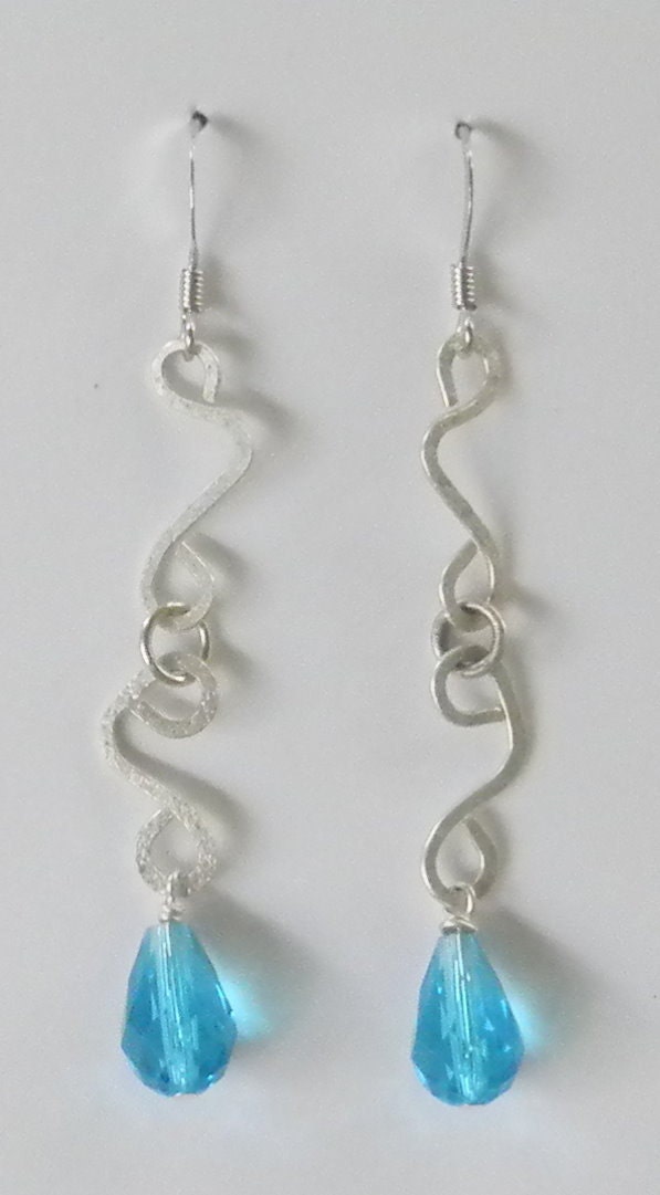 Whimsical Sterling Silver and Indicolite Swarovski Crystal Dangle Earrings