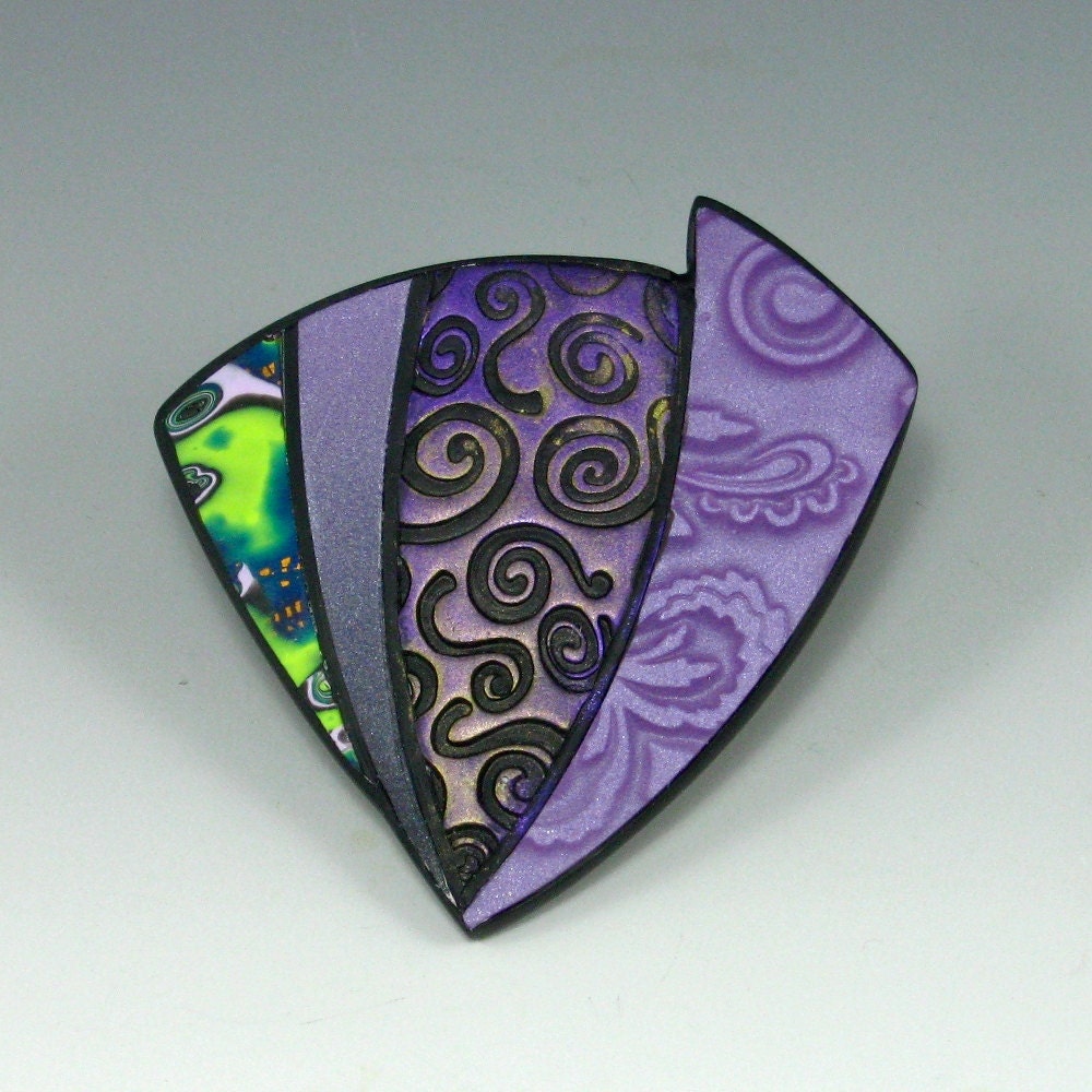 Polymer Clay Fantasy Brooch, Plum Purple