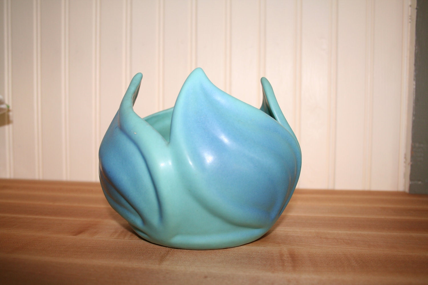 Turquoise Aqua MING Blue Van Briggle Art Pottery Vase Bowl Vintage 1940s or 50s Art Nouveau BOHO style