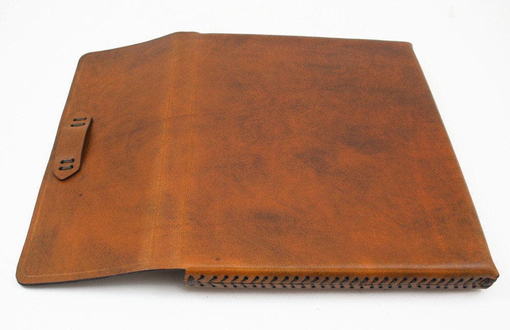 Leather iPad Case in Antique Tan with Baseball Stitch Detail