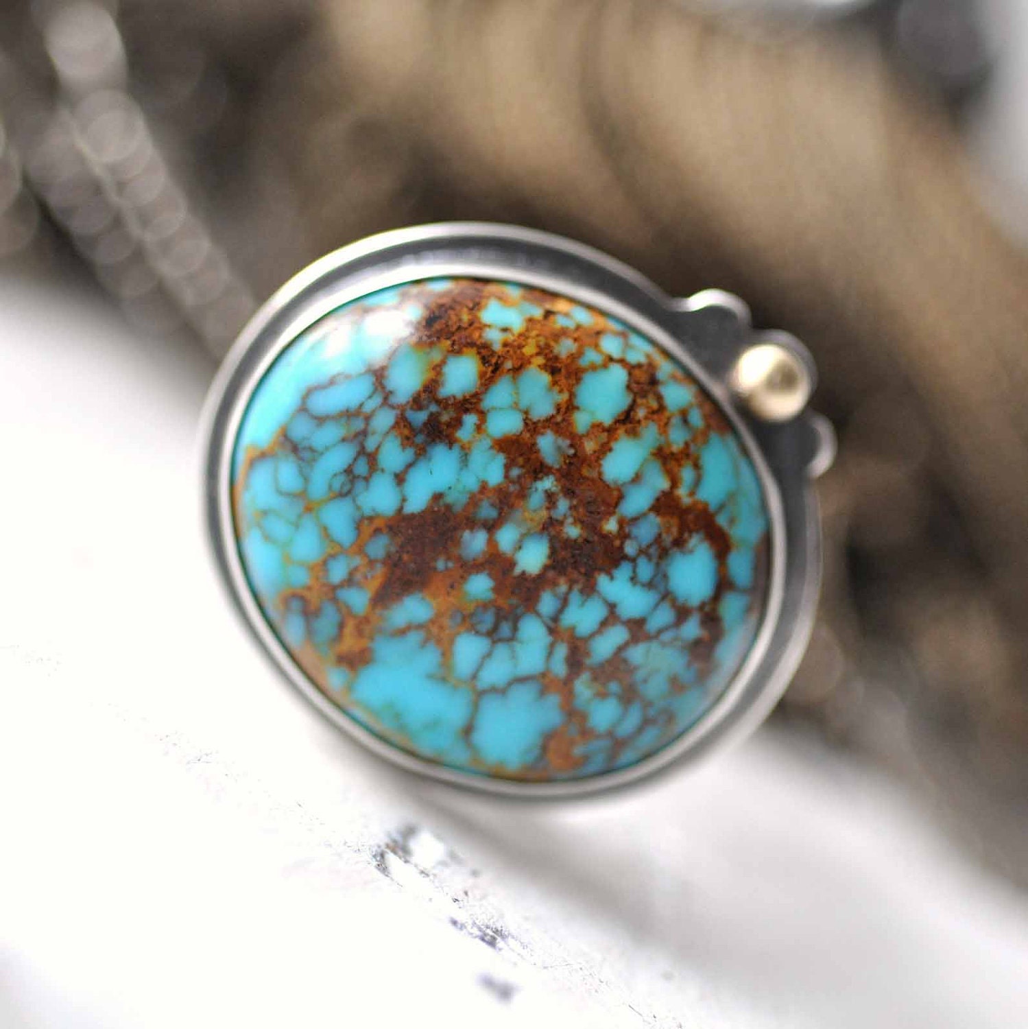 Ring - Kingman turquoise - Sterling silver - blue - size 6 - ooak