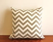Custom made Zig Zag throw pillow 18 x 18 with down insert, grey and white
