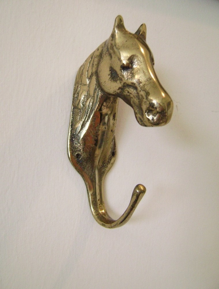 Large vintage brass horse head wall hook by highstreetmarket