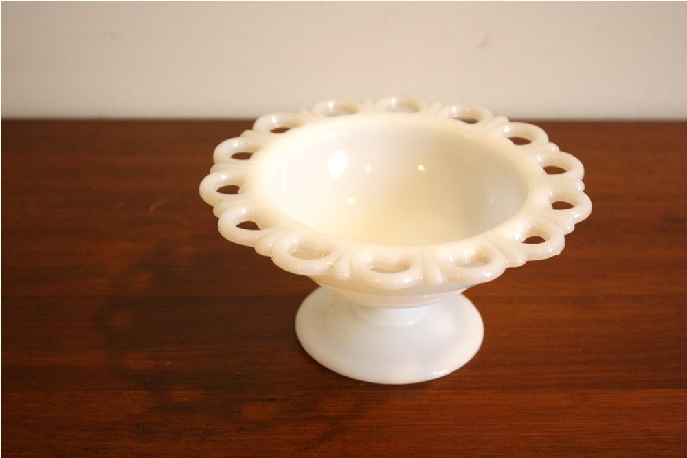 Pair of vintage milk glass candy dish, bowl