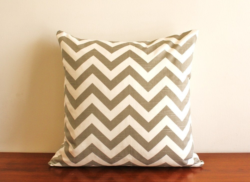 Custom made Zig Zag throw pillow 18 x 18 with down insert, grey and white