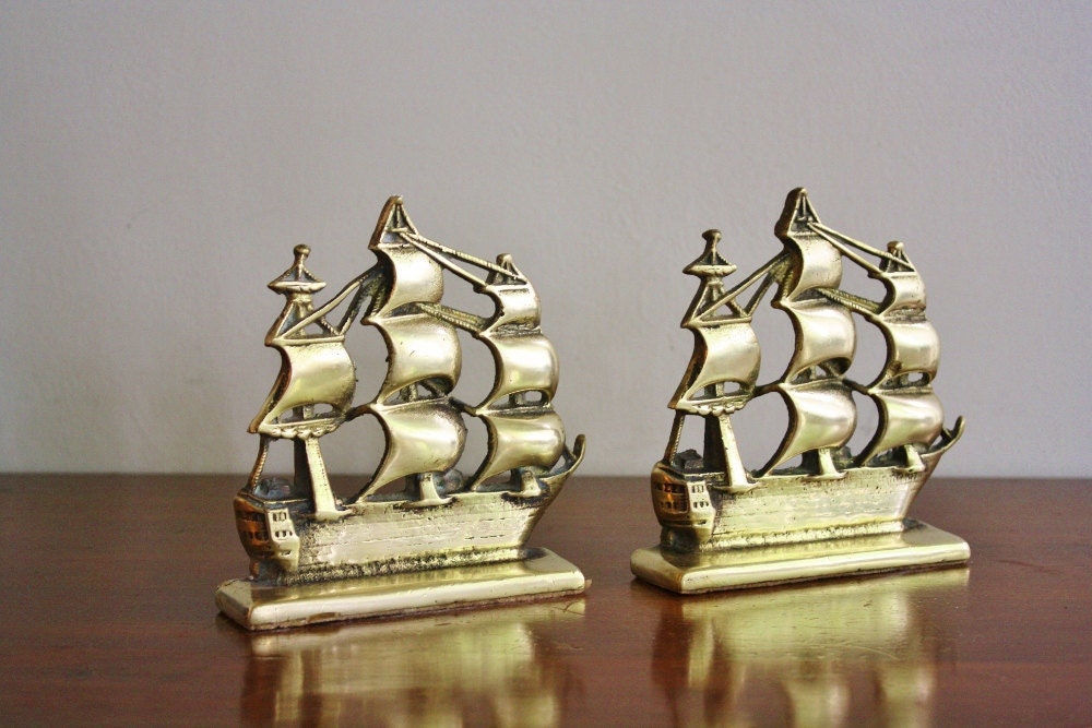 Vintage brass ship bookends